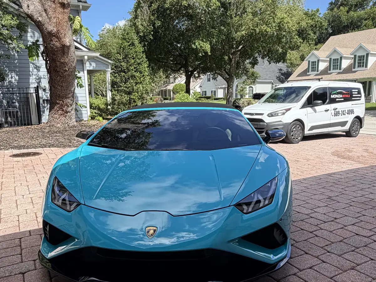 Teal Lamborghini Huracan Spyder detailed on-site by Monza Details in Orlando